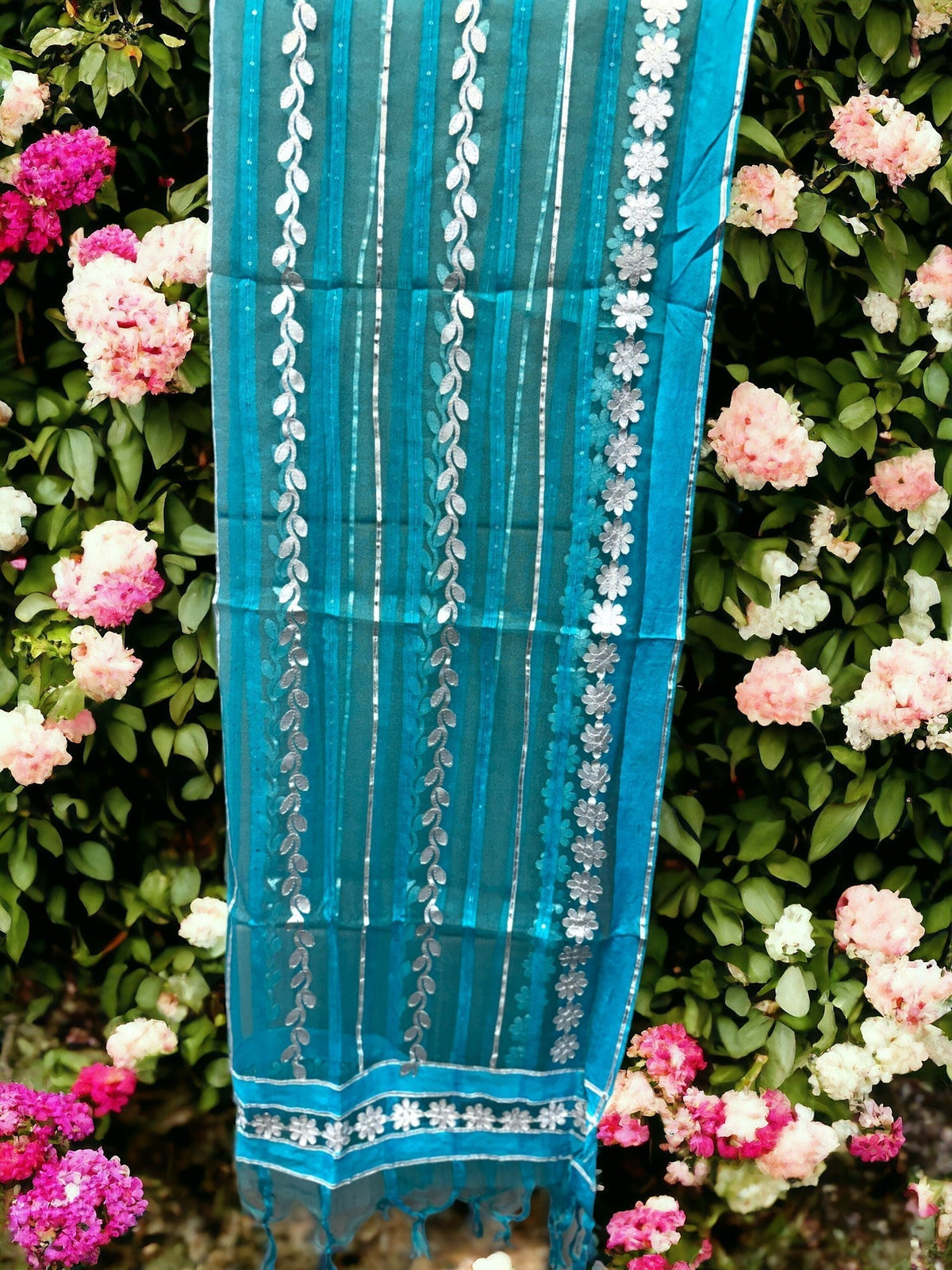 Dupatta with Silver Gota Work Stole / Duppata La Vie Bien Dupatta with Silver Gota Work
