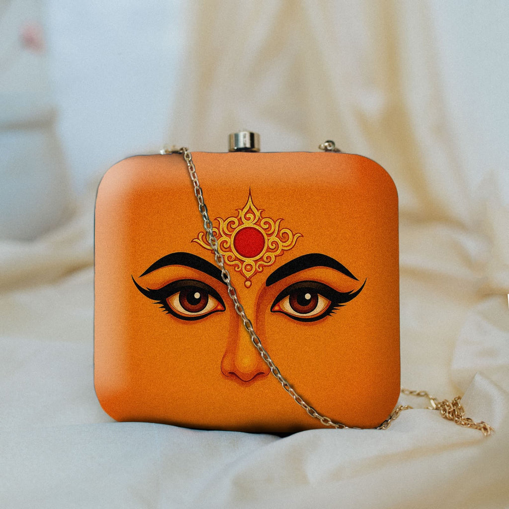 Durga Maa Portrait with Bindi Printed Clutch Clutch La Vie Bien Durga Maa Portrait with Bindi Printed Clutch