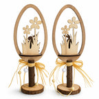 Set of 2 Rustic Wooden Easter Egg Tabletop Decorations With Bunny Scene 10.7 Inches Tall