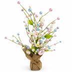 Easter Berry & Egg Floral Branch Arrangement Spring Tabletop Centerpiece with Burlap Base 17.5 Inches
