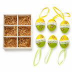 Set of 6 Yellow Green Lace-Trimmed Hanging Floral Easter Egg Ornaments