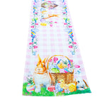 Fabric Easter Table Runner Featuring Playful Bunnies and Pastel Eggs 73 Inches Long