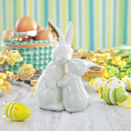 Elegant Ceramic Mother Bunny with Baby Figurine 8 Inches Tall