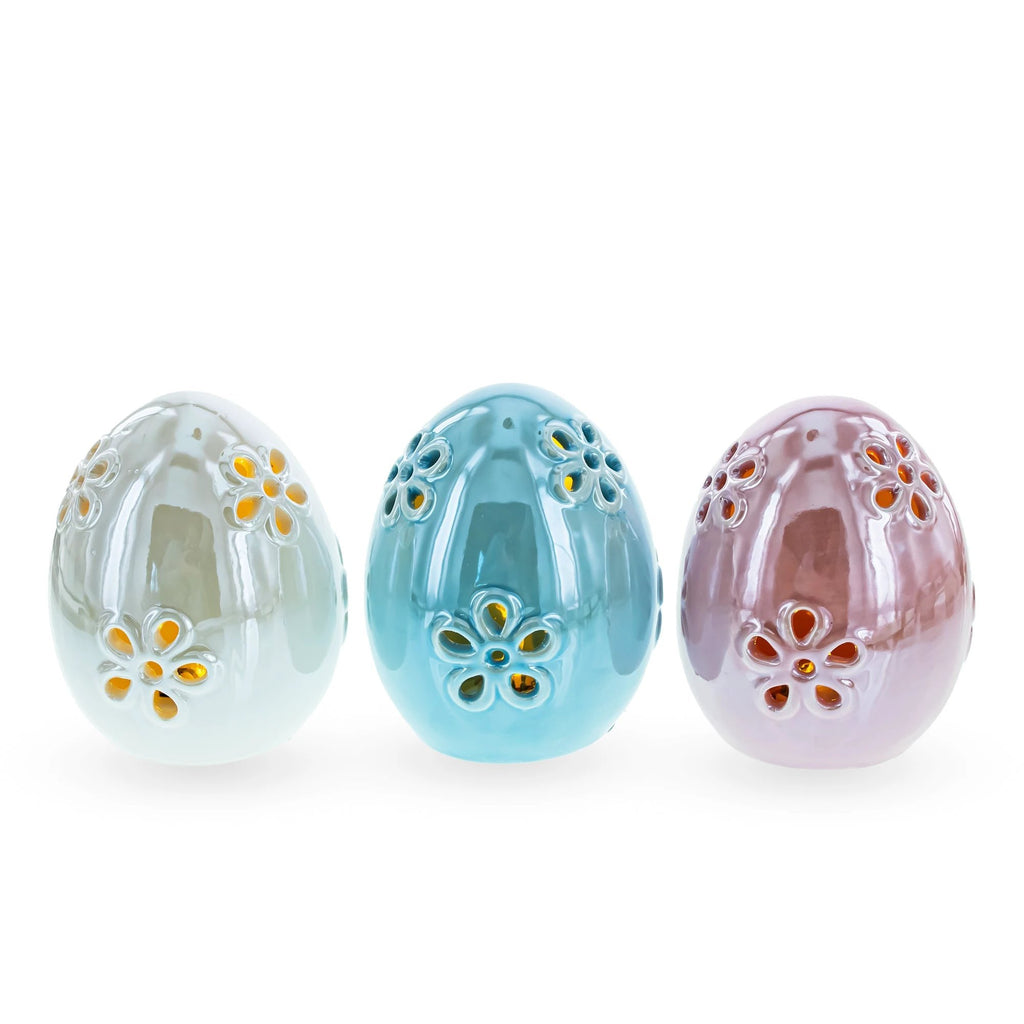 Set of 3 Pearlized Ceramic Easter Egg Lanterns by BestPysanky