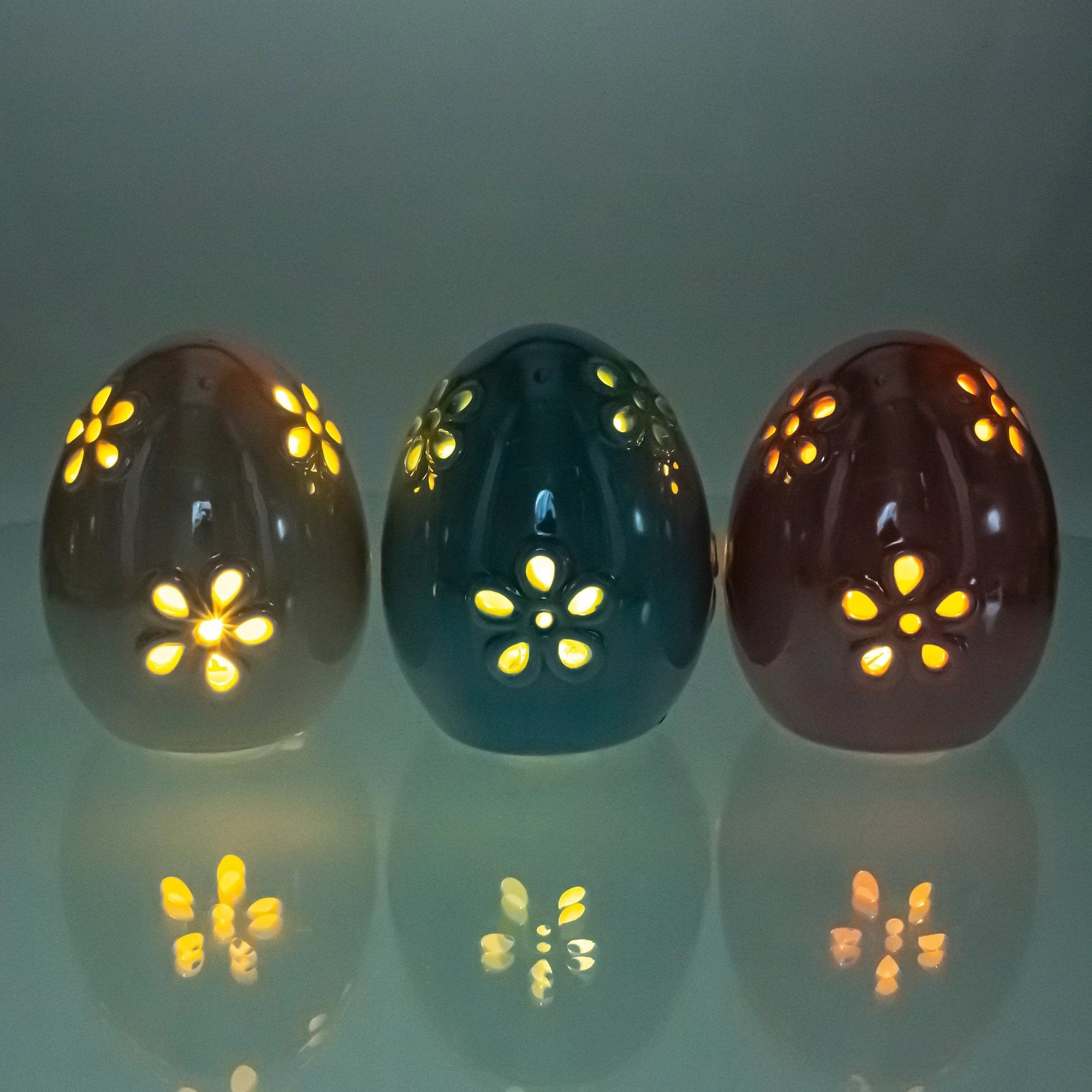 Set of 3 Pearlized Ceramic Easter Egg Lanterns by BestPysanky