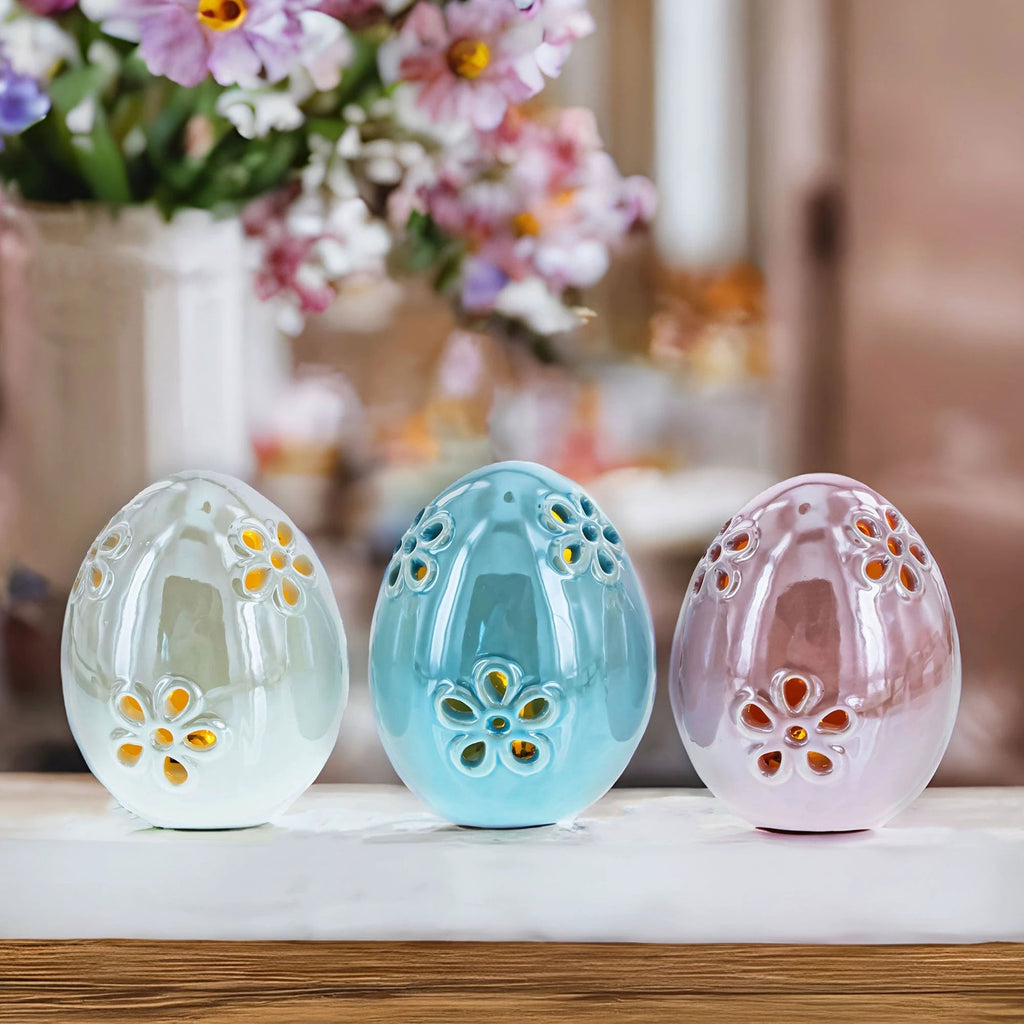 Set of 3 Pearlized Ceramic Easter Egg Lanterns by BestPysanky