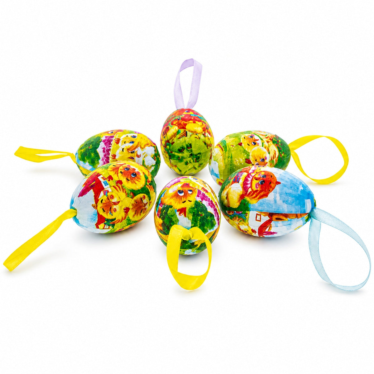 Set of 6 Chicks Vintage Style Hanging Easter Egg Ornaments