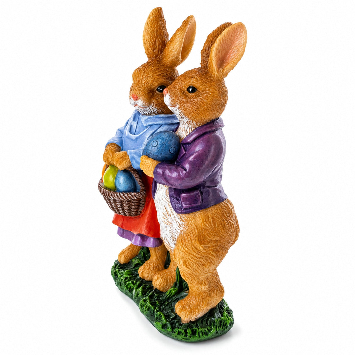 Loving Easter Bunny Pair Figurine With Festive Basket 6.2 Inches Tall