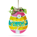 Illuminated LED Wooden Easter Egg Hanging Decor 12.5 Inches Tall
