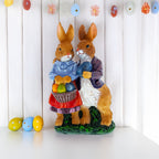 Loving Easter Bunny Pair Figurine With Festive Basket 6.2 Inches Tall