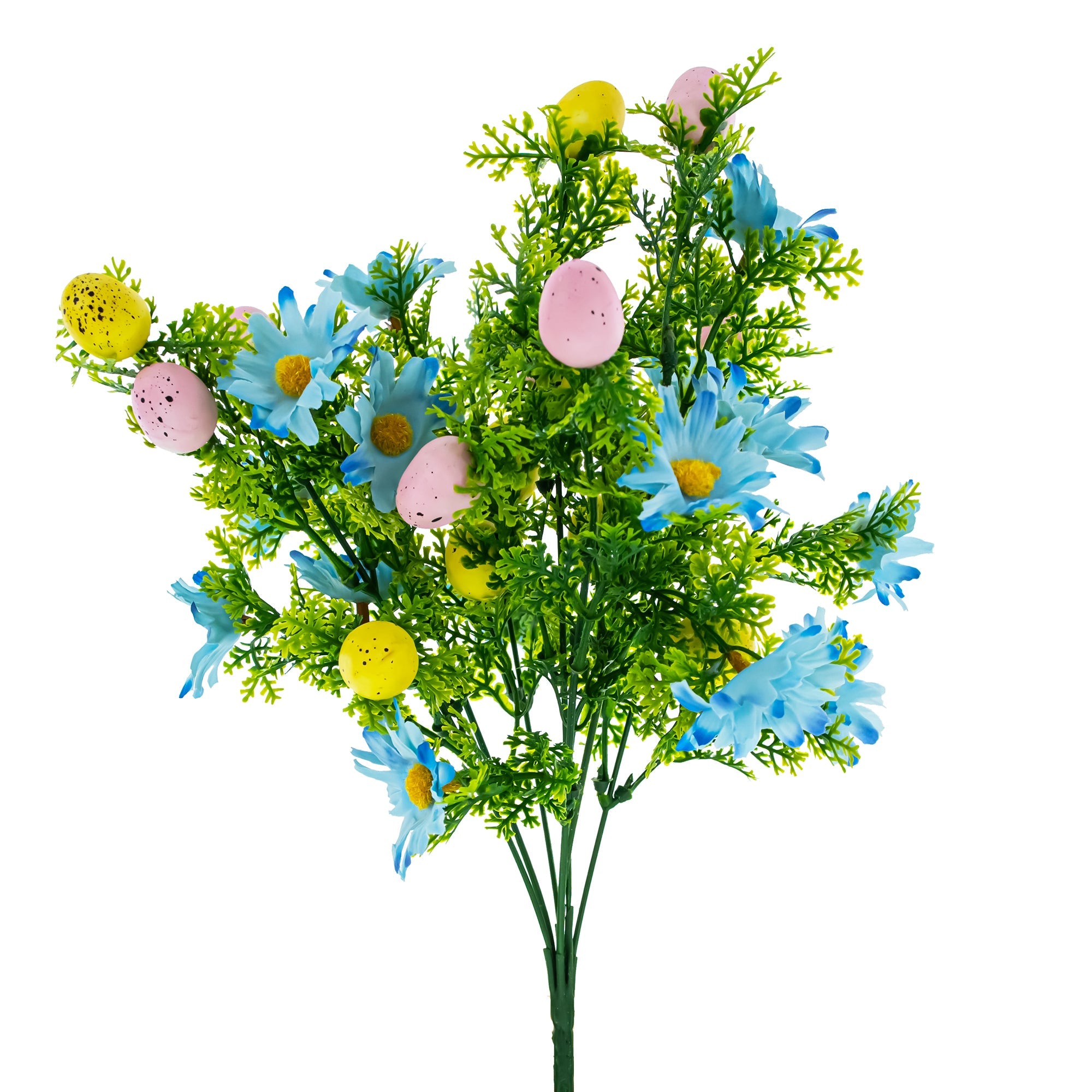 Easter Egg & Floral Bouquet – Artificial Spring Flowers with Decorative Speckled Eggs 13.5 Inches Tall