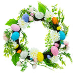 Festive Easter Floral Door Wreath with Pastel Speckled Eggs