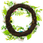 Festive Easter Floral Door Wreath with Pastel Speckled Eggs