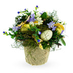 Easter Egg & Floral Arrangement – Rustic Spring Tabletop Decor in Burlap Pot 6.4 Inches Tall