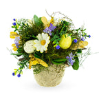 Easter Egg & Floral Arrangement – Rustic Spring Tabletop Decor in Burlap Pot 6.4 Inches Tall