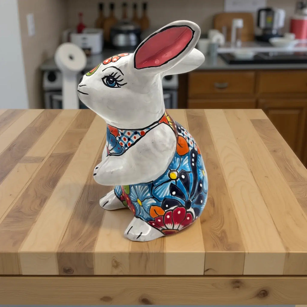 Talavera Bunny Statue | Colorful Hand-Painted Mexican Rabbit Decor