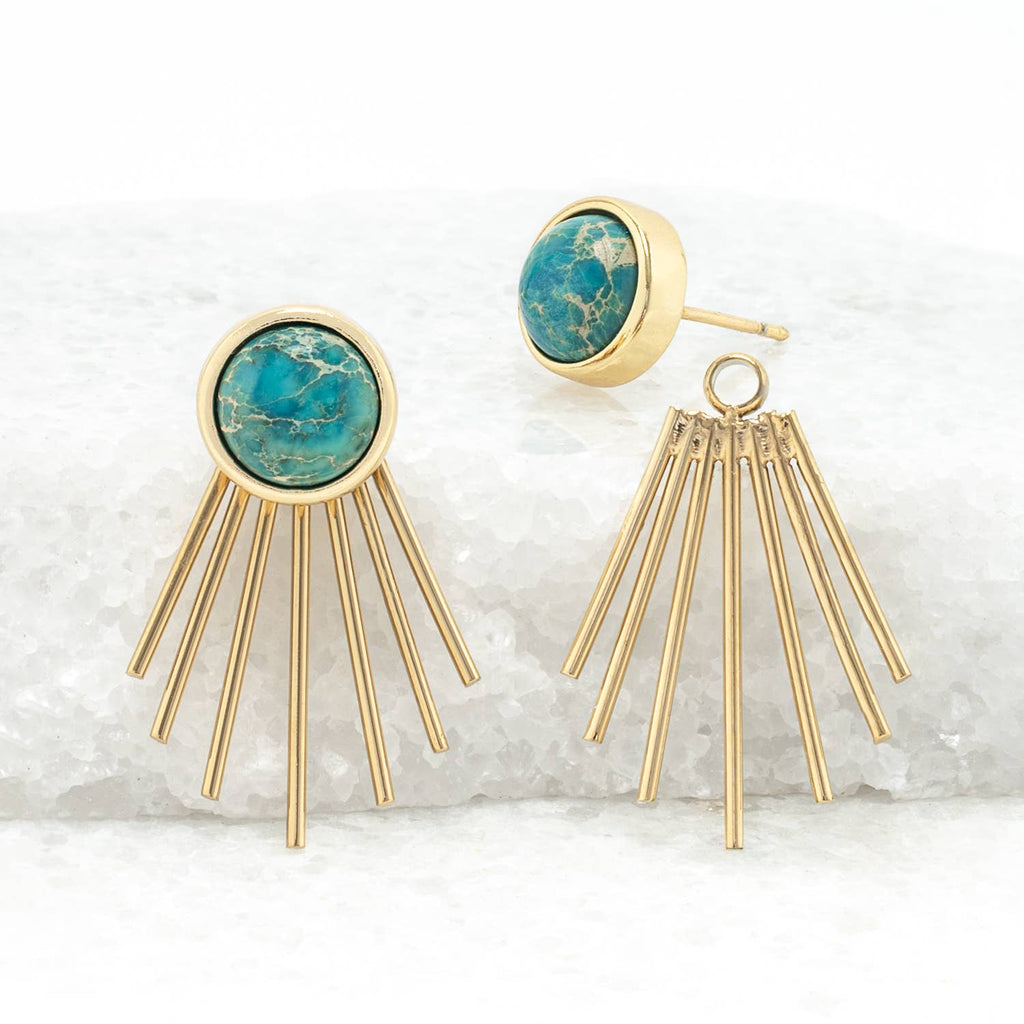 Caroline Emperor Stone Stud & Fringe Earrings