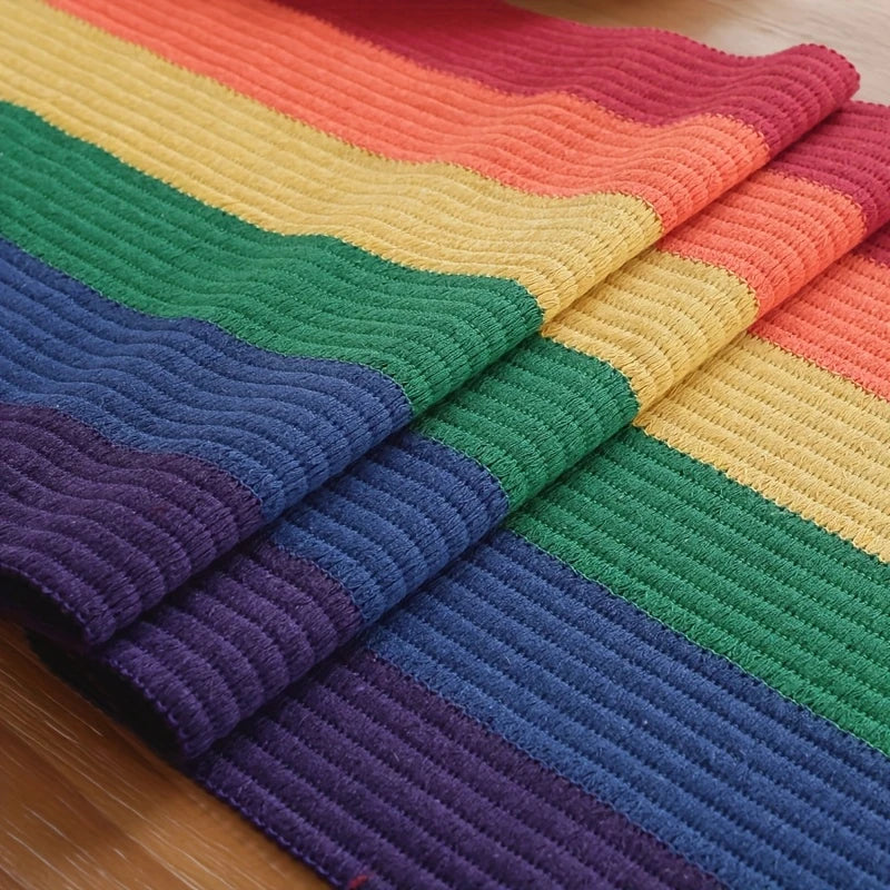 Rainbow Stripe Woven Table Runner With Colorful Fringe (3 sizes)