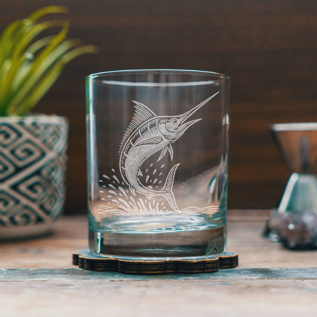 Marlin Etched Old-Fashioned Glass - 12 oz