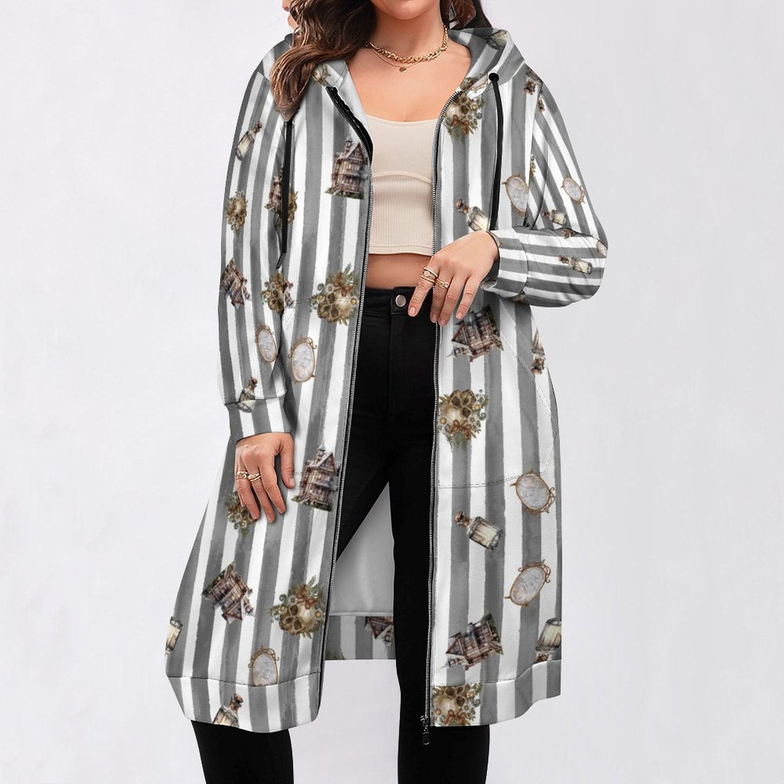 Spooky Vintage dark magic Halloween Full Zipper Long Sleeve Hoodie