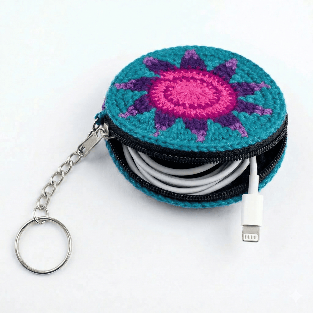 Earbud | Airpod Case Round Crochet Coin Purse | Keychain - Guatemala Keychains La Vie Bien Earbud | Airpod Case Round Crochet Coin Purse | Keychain - Guatemala