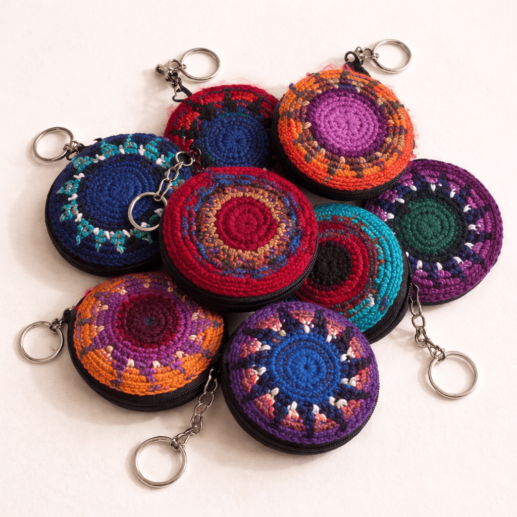 Earbud | Airpod Case Round Crochet Coin Purse | Keychain - Guatemala Keychains La Vie Bien Earbud | Airpod Case Round Crochet Coin Purse | Keychain - Guatemala