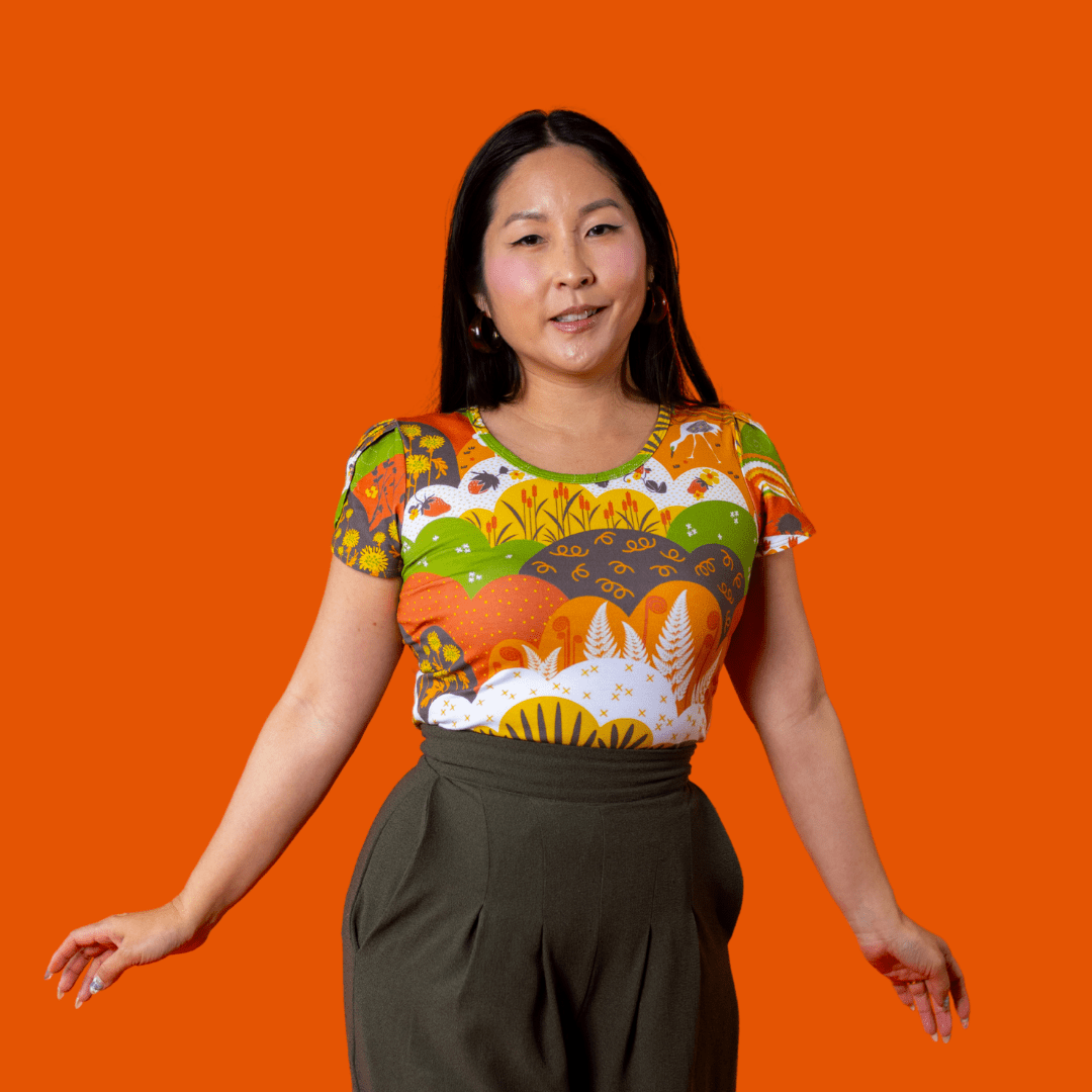 Earth - Toned Meadow Print Tulip Sleeve Graphic tee La Vie Bien Earth - Toned Meadow Print Tulip Sleeve