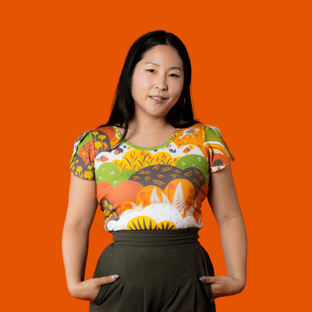 Earth - Toned Meadow Print Tulip Sleeve Graphic tee La Vie Bien Earth - Toned Meadow Print Tulip Sleeve