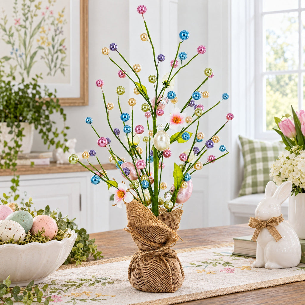 Easter Berry & Egg Floral Branch Arrangement Spring Tabletop Centerpiece with Burlap Base 17.5 Inches Easter > Figurines La Vie Bien Easter Berry & Egg Floral Branch Arrangement Spring Tabletop Centerpiece with Burlap Base 17.5 Inches