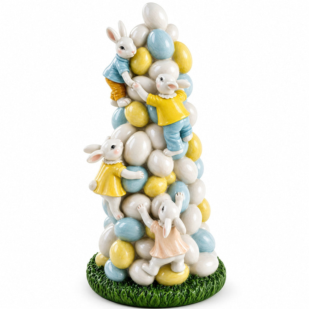 Easter Bunny Climbing Egg Tower Playful Rabbit Figurine for Spring Decor 10.6 Inches Easter > Figurines > Bunnies La Vie Bien Easter Bunny Climbing Egg Tower Playful Rabbit Figurine for Spring Decor 10.6 Inches