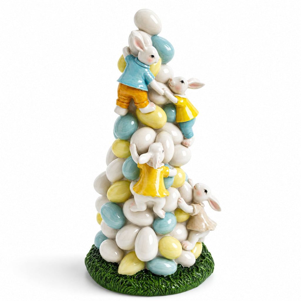 Easter Bunny Climbing Egg Tower Playful Rabbit Figurine for Spring Decor 10.6 Inches Easter > Figurines > Bunnies La Vie Bien Easter Bunny Climbing Egg Tower Playful Rabbit Figurine for Spring Decor 10.6 Inches
