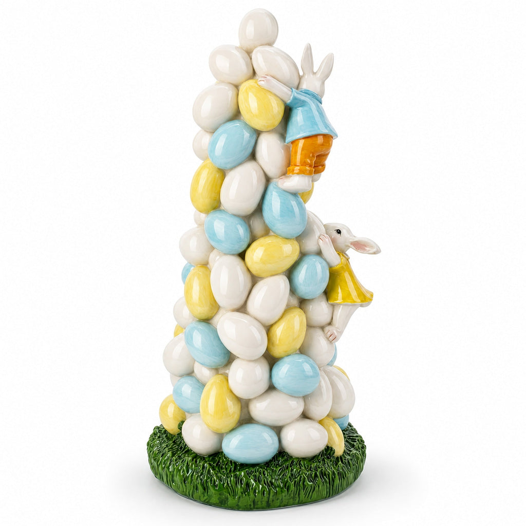 Easter Bunny Climbing Egg Tower Playful Rabbit Figurine for Spring Decor 10.6 Inches Easter > Figurines > Bunnies La Vie Bien Easter Bunny Climbing Egg Tower Playful Rabbit Figurine for Spring Decor 10.6 Inches
