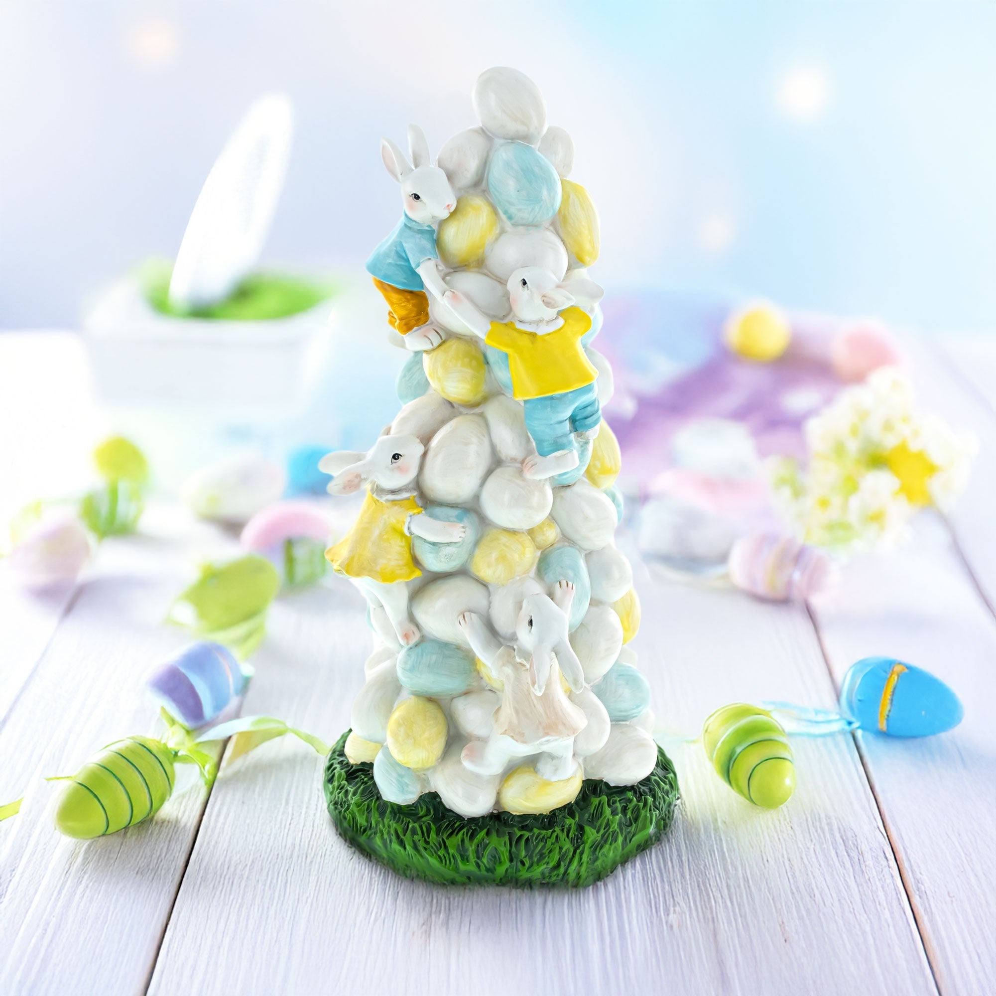 Easter Bunny Climbing Egg Tower Playful Rabbit Figurine for Spring Decor 10.6 Inches Easter > Figurines > Bunnies La Vie Bien Easter Bunny Climbing Egg Tower Playful Rabbit Figurine for Spring Decor 10.6 Inches