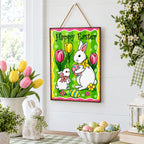 Easter Bunny Decorative Wall Sign Spring Egg Hunt Hanging Plaque with Flowers 10 Inches Tall Easter > Wall Decorations La Vie Bien Easter Bunny Decorative Wall Sign Spring Egg Hunt Hanging Plaque with Flowers 10 Inches Tall