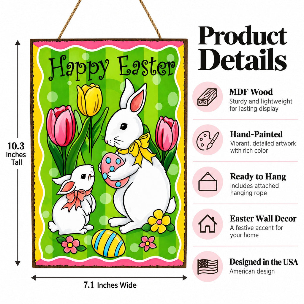 Easter Bunny Decorative Wall Sign Spring Egg Hunt Hanging Plaque with Flowers 10 Inches Tall Easter > Wall Decorations La Vie Bien Easter Bunny Decorative Wall Sign Spring Egg Hunt Hanging Plaque with Flowers 10 Inches Tall
