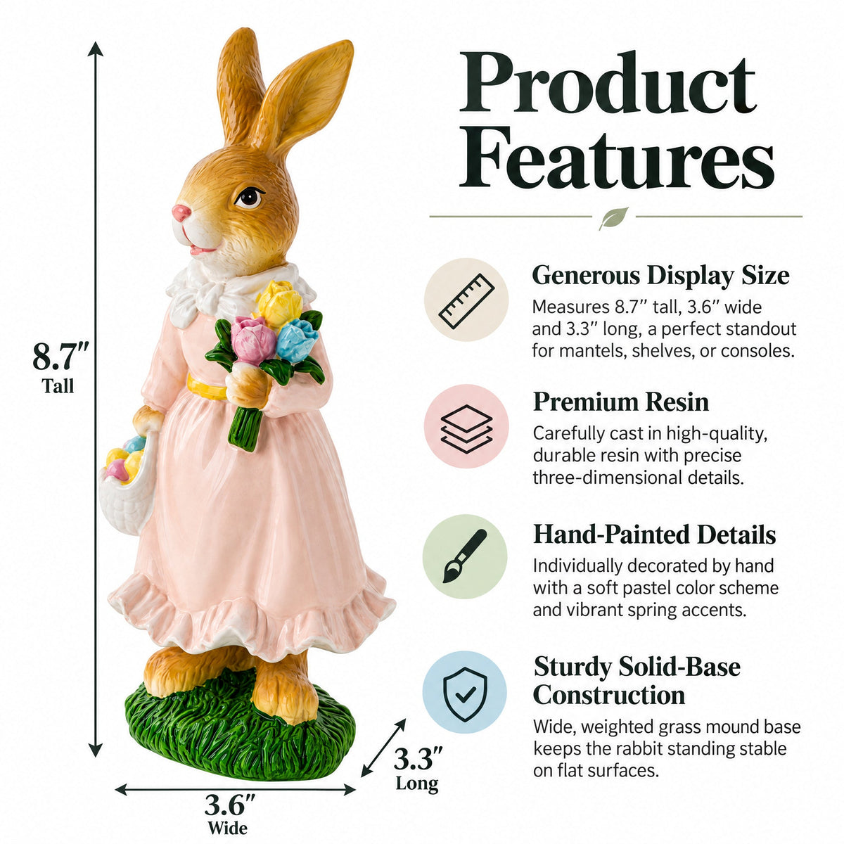 Easter Bunny Figurine with Flowers - Spring Rabbit Decor 8.7 Inches Easter > Figurines > Bunnies La Vie Bien Easter Bunny Figurine with Flowers - Spring Rabbit Decor 8.7 Inches