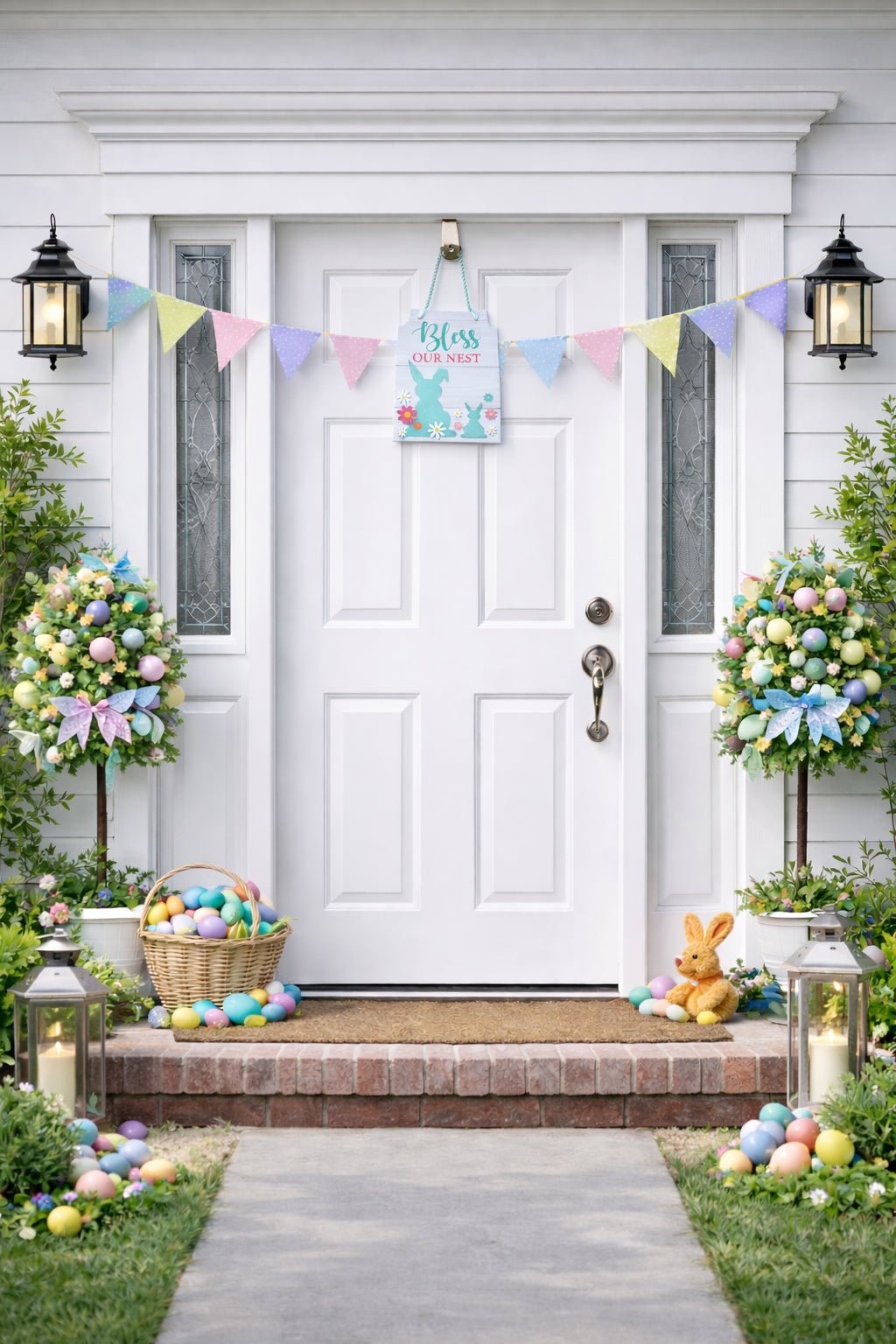 Easter Bunny Hanging Wall Sign With Pastel Florals Decor 11.5 Inches Tall Easter > Wall Decorations La Vie Bien Easter Bunny Hanging Wall Sign With Pastel Florals Decor 11.5 Inches Tall
