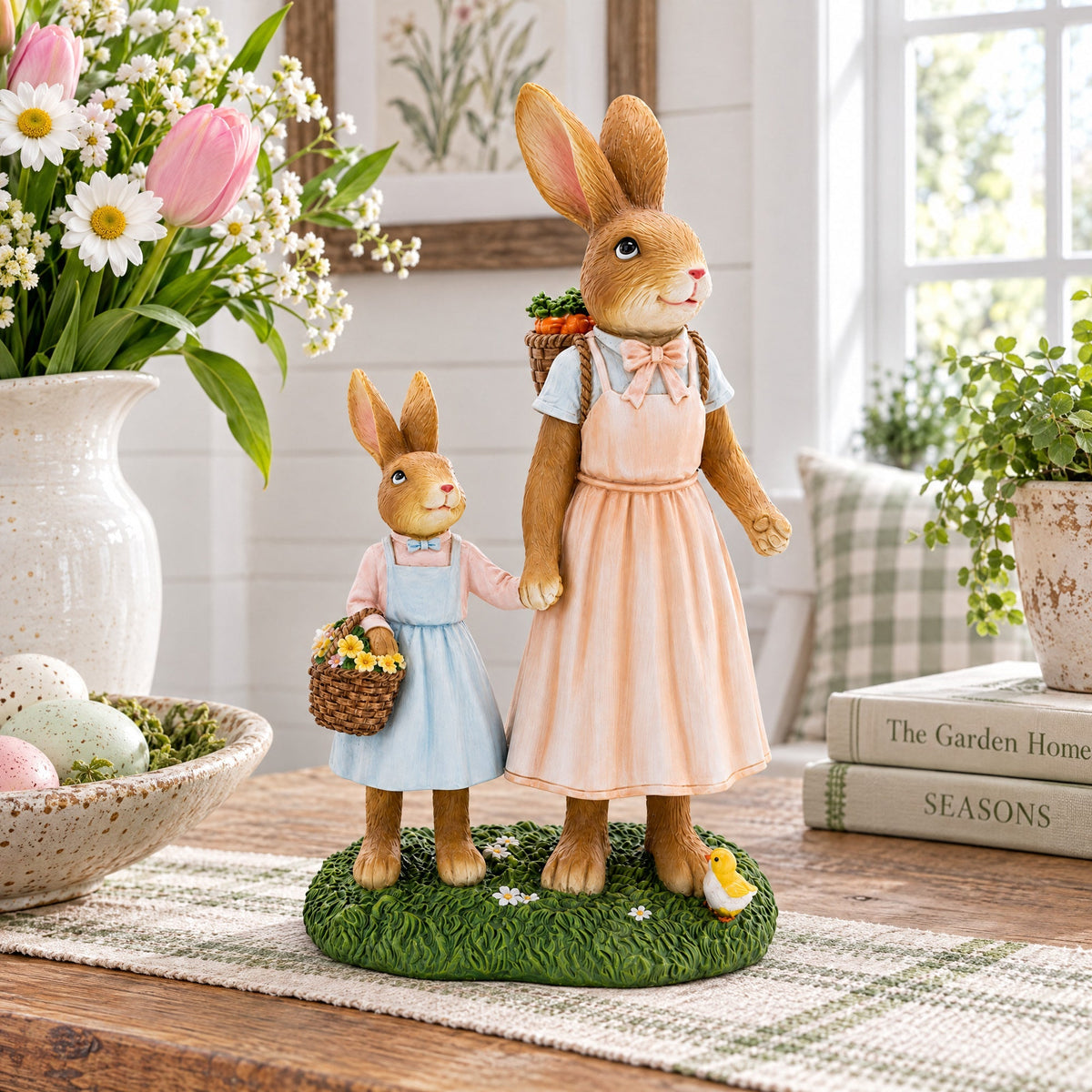 Easter Bunny Mother and Child Figurine - Spring Home Decor 11 Inches Easter > Figurines > Bunnies La Vie Bien Easter Bunny Mother and Child Figurine - Spring Home Decor 11 Inches