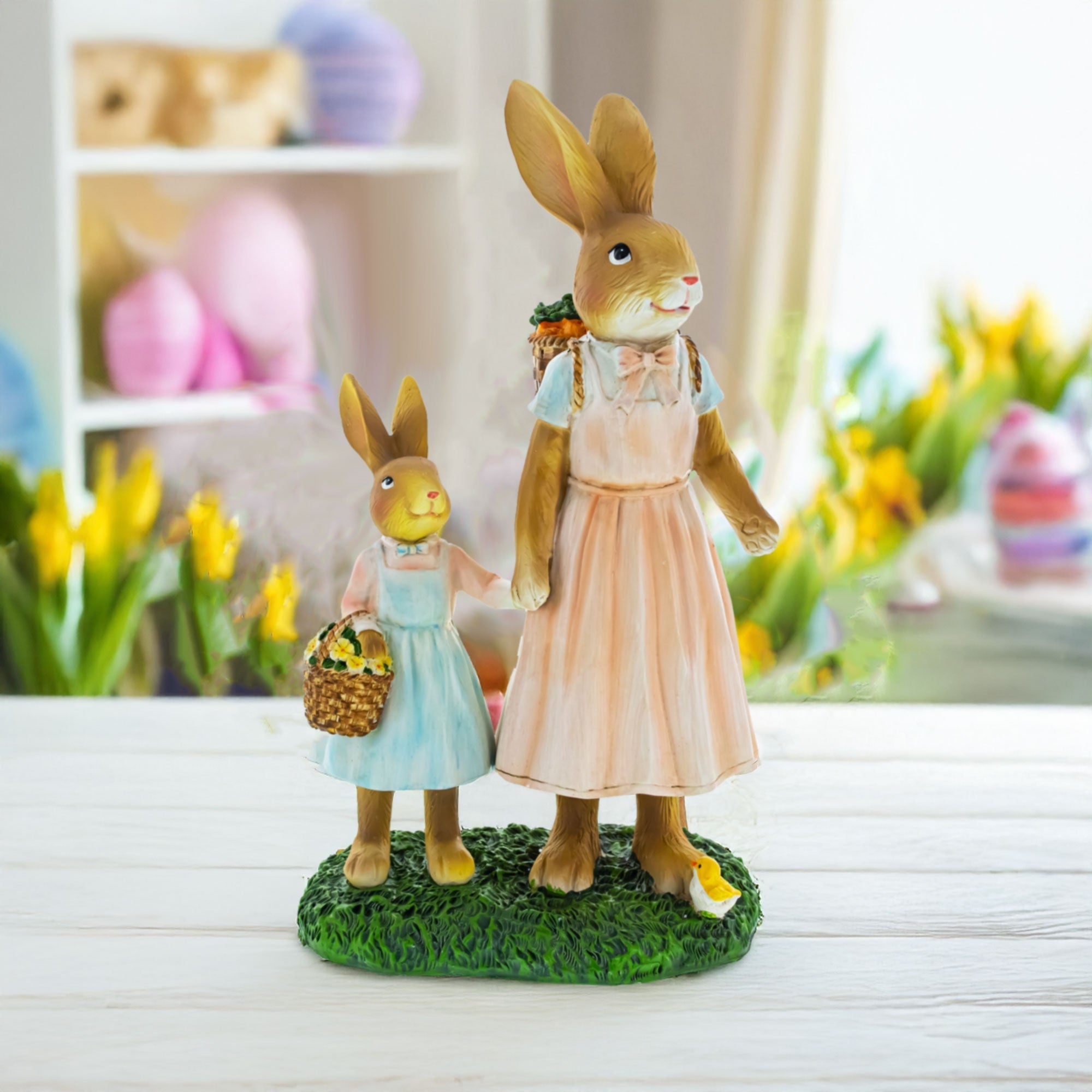 Easter Bunny Mother and Child Figurine - Spring Home Decor 11 Inches Easter > Figurines > Bunnies La Vie Bien Easter Bunny Mother and Child Figurine - Spring Home Decor 11 Inches