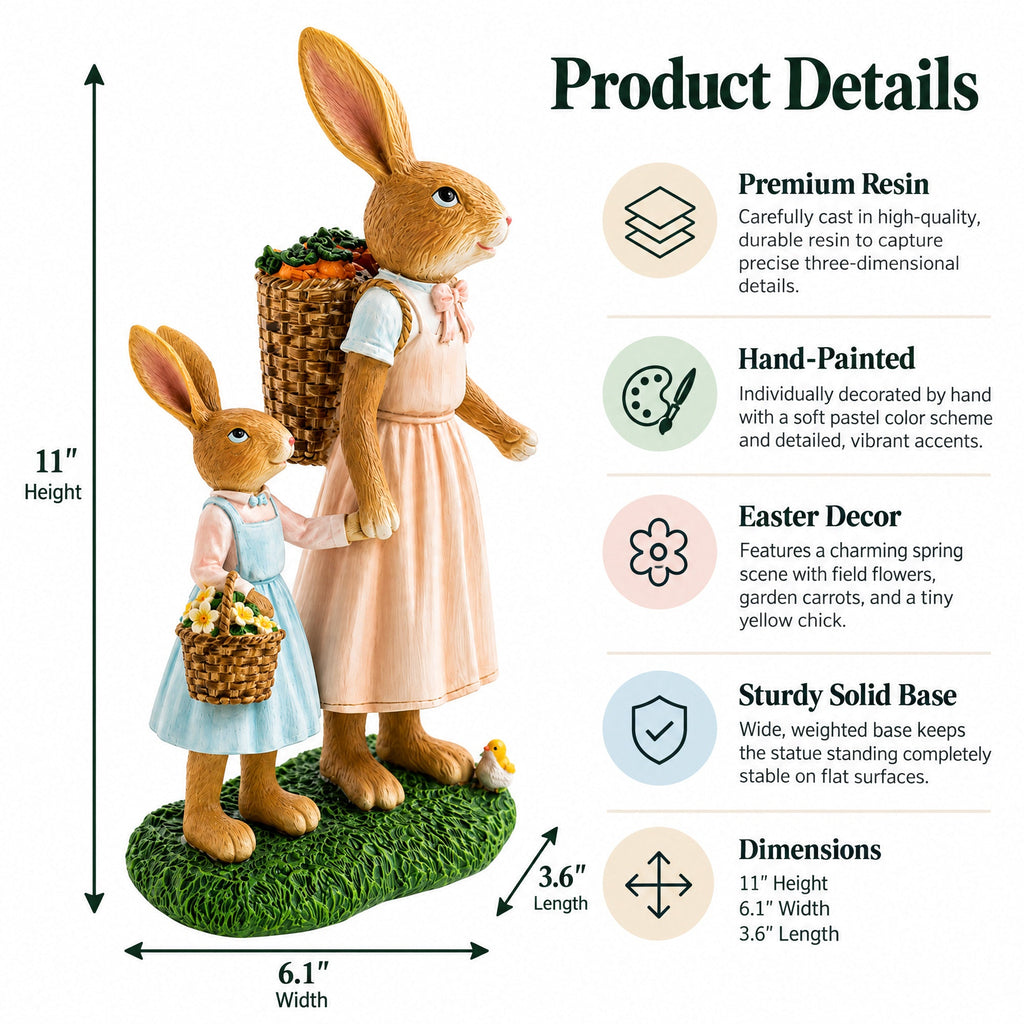 Easter Bunny Mother and Child Figurine - Spring Home Decor 11 Inches Easter > Figurines > Bunnies La Vie Bien Easter Bunny Mother and Child Figurine - Spring Home Decor 11 Inches