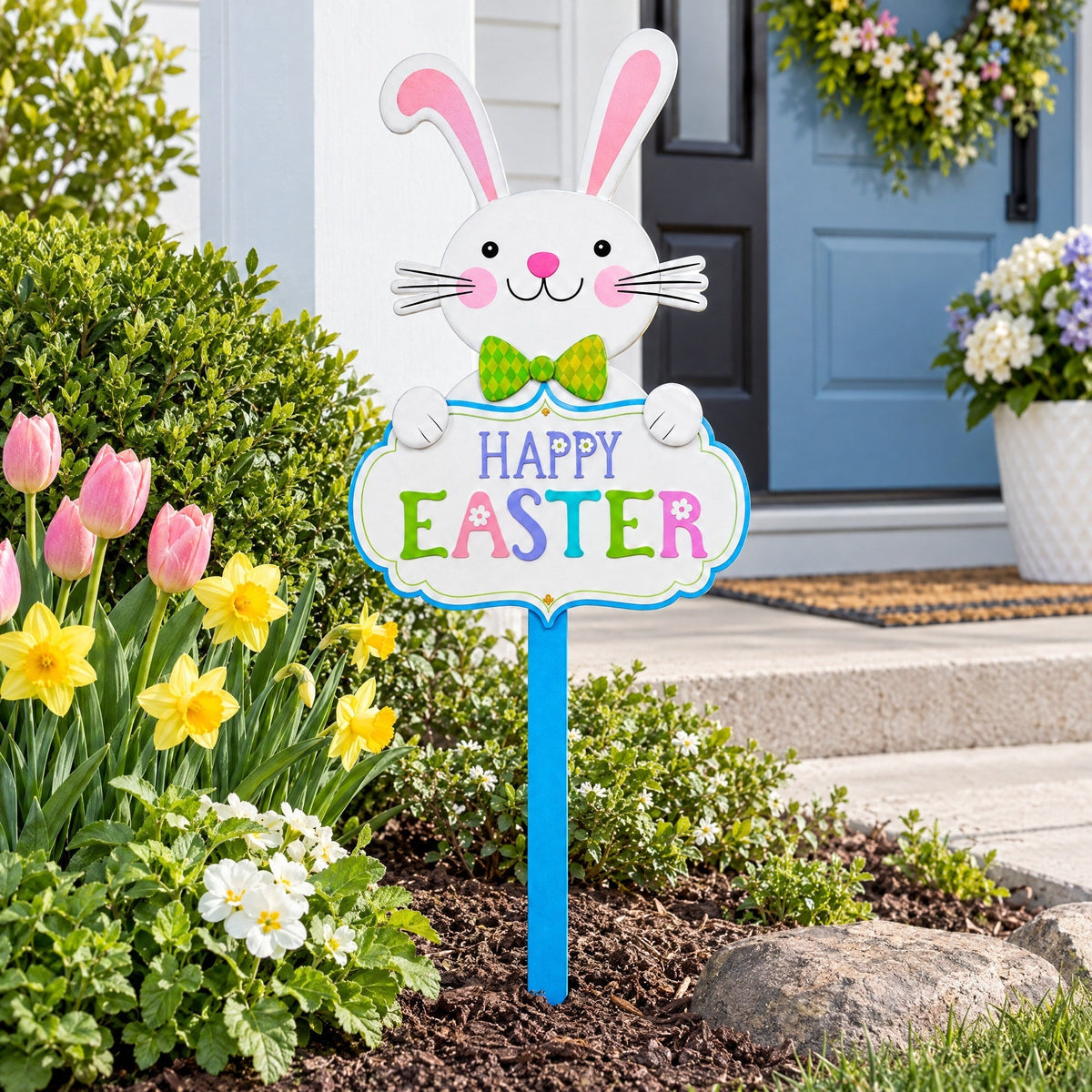 Easter Bunny Yard Sign Happy Easter Outdoor Lawn Decor with Stake Spring Garden Decoration 23.6 Inches Tall Easter > Outdoor La Vie Bien Easter Bunny Yard Sign Happy Easter Outdoor Lawn Decor with Stake Spring Garden Decoration 23.6 Inches Tall