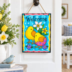 Easter Chick Decorative Wall Sign Spring Welcome Hanging Plaque with Floral Design 10 Inches Easter > Wall Decorations La Vie Bien Easter Chick Decorative Wall Sign Spring Welcome Hanging Plaque with Floral Design 10 Inches