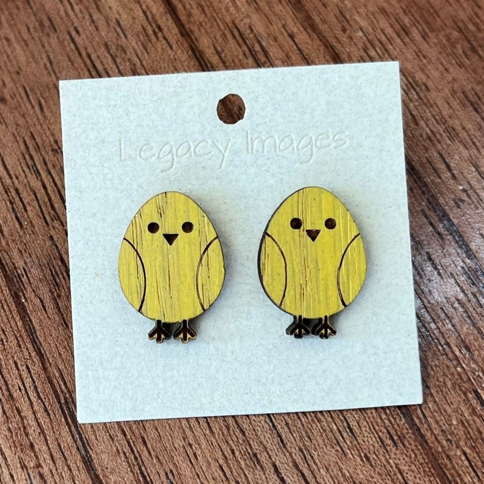 Easter Chick Earrings - Wood Earrings