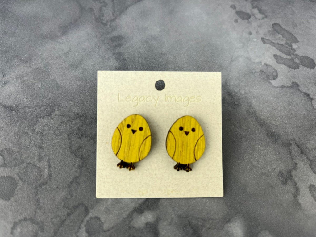 Easter Chick Earrings - Wood Earrings
