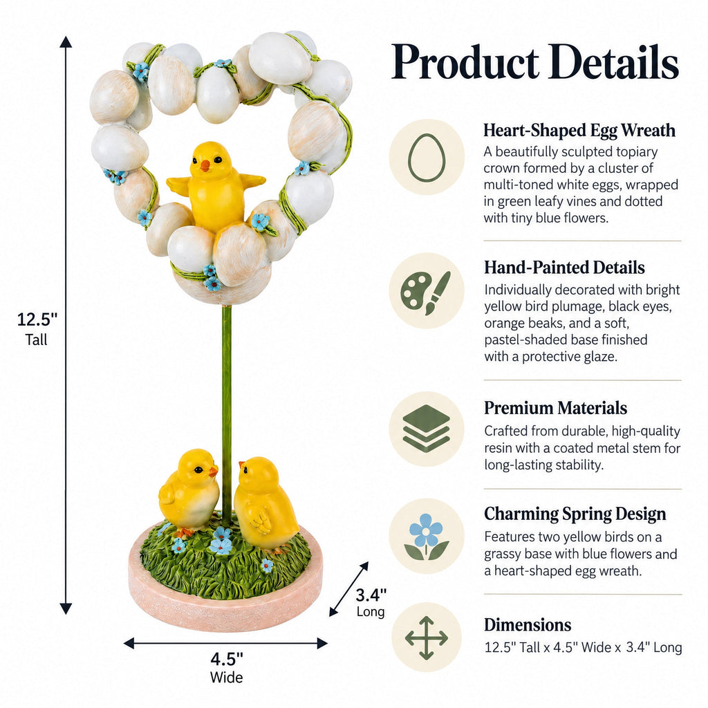 Easter Chick Heart Egg Topiary Figurine - Tabletop Spring Decor 12.5 Inches Easter > Figurines > Bunnies La Vie Bien Easter Chick Heart Egg Topiary Figurine - Tabletop Spring Decor 12.5 Inches