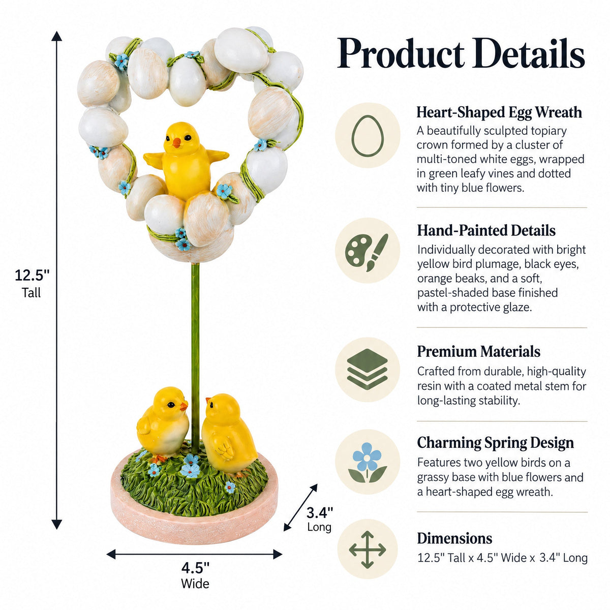 Easter Chick Heart Egg Topiary Figurine - Tabletop Spring Decor 12.5 Inches Easter > Figurines > Bunnies La Vie Bien Easter Chick Heart Egg Topiary Figurine - Tabletop Spring Decor 12.5 Inches