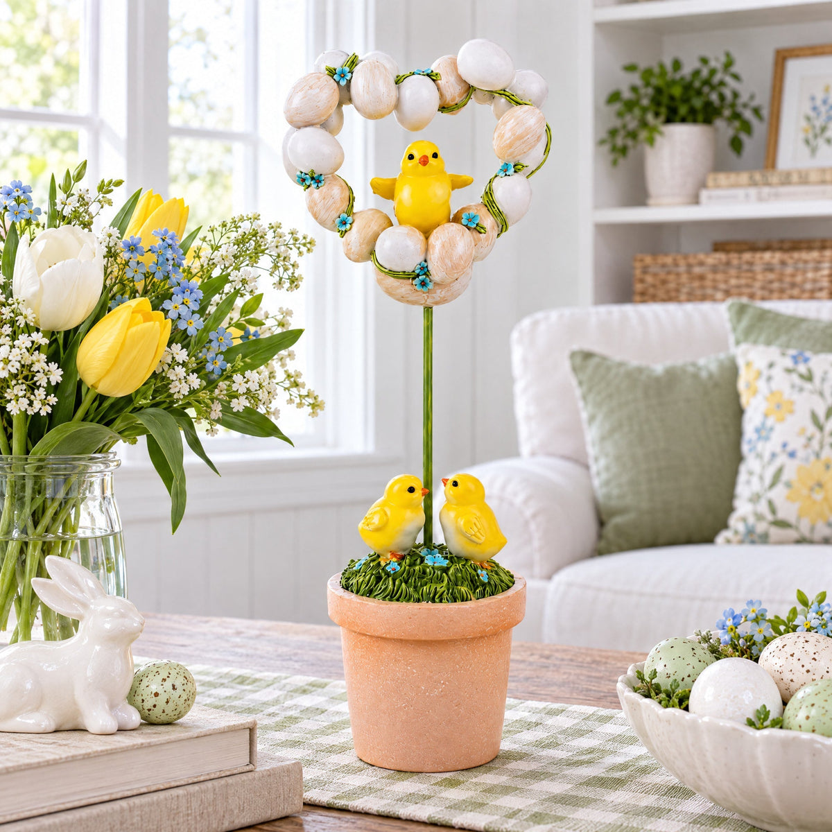 Easter Chick Heart Egg Topiary Figurine - Tabletop Spring Decor 12.5 Inches Easter > Figurines > Bunnies La Vie Bien Easter Chick Heart Egg Topiary Figurine - Tabletop Spring Decor 12.5 Inches