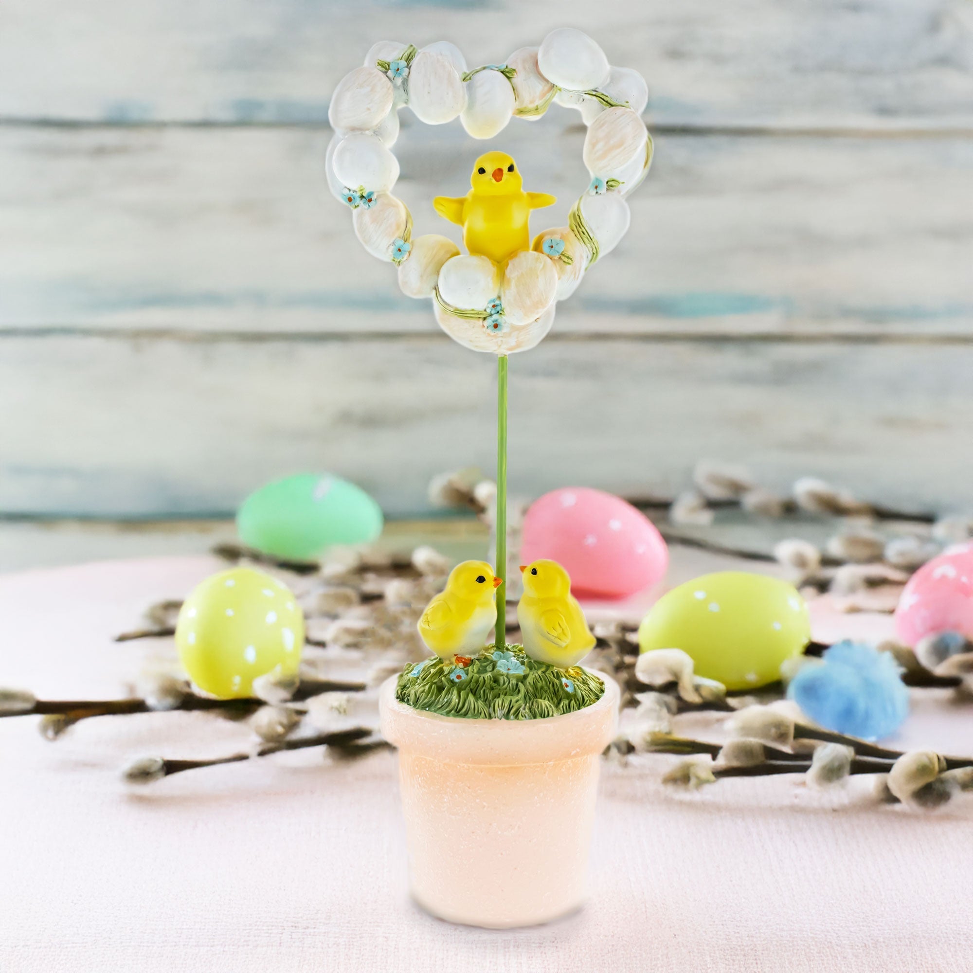 Easter Chick Heart Egg Topiary Figurine - Tabletop Spring Decor 12.5 Inches Easter > Figurines > Bunnies La Vie Bien Easter Chick Heart Egg Topiary Figurine - Tabletop Spring Decor 12.5 Inches