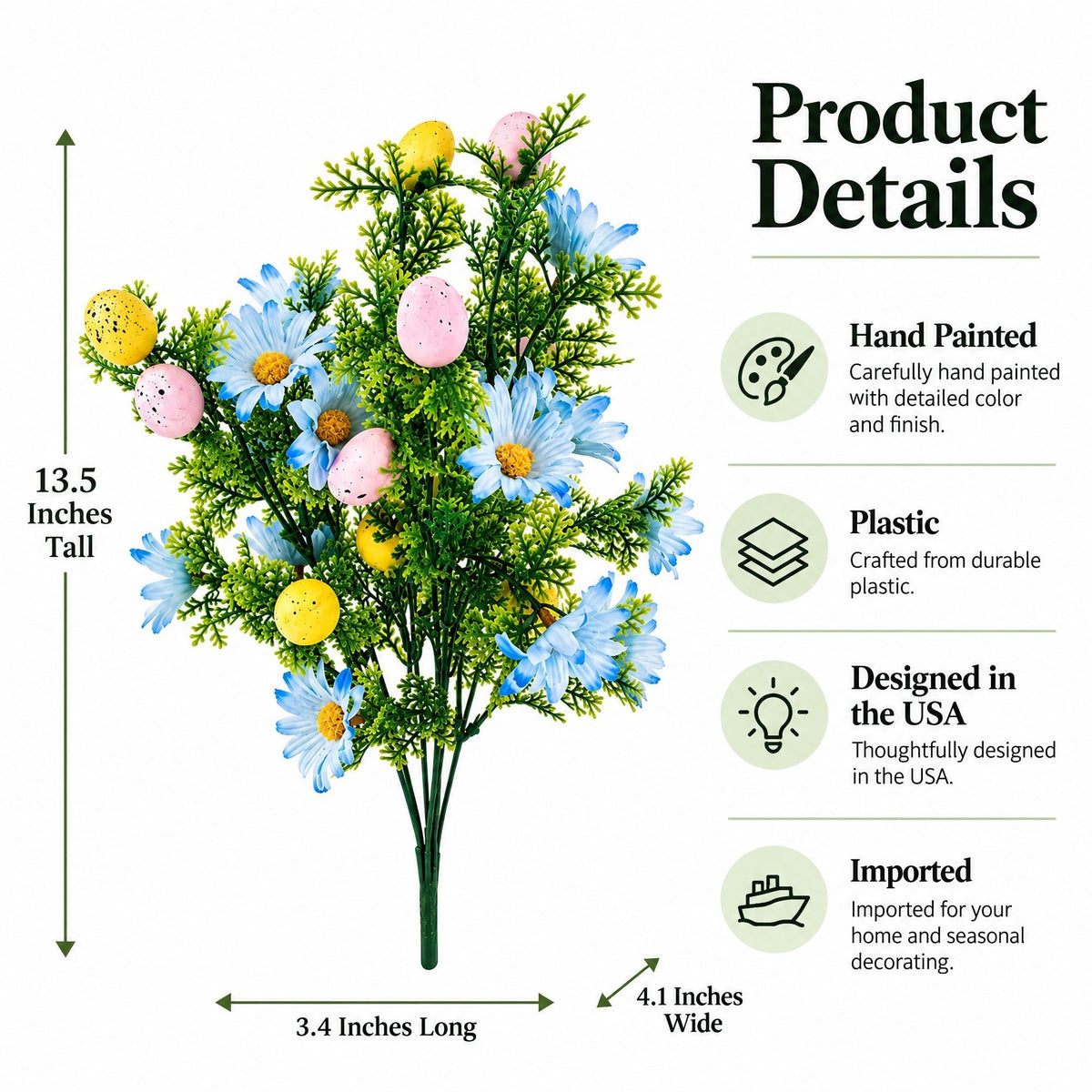Easter Egg & Floral Bouquet – Artificial Spring Flowers with Decorative Speckled Eggs 13.5 Inches Tall Easter > Figurines La Vie Bien Easter Egg & Floral Bouquet – Artificial Spring Flowers with Decorative Speckled Eggs 13.5 Inches Tall