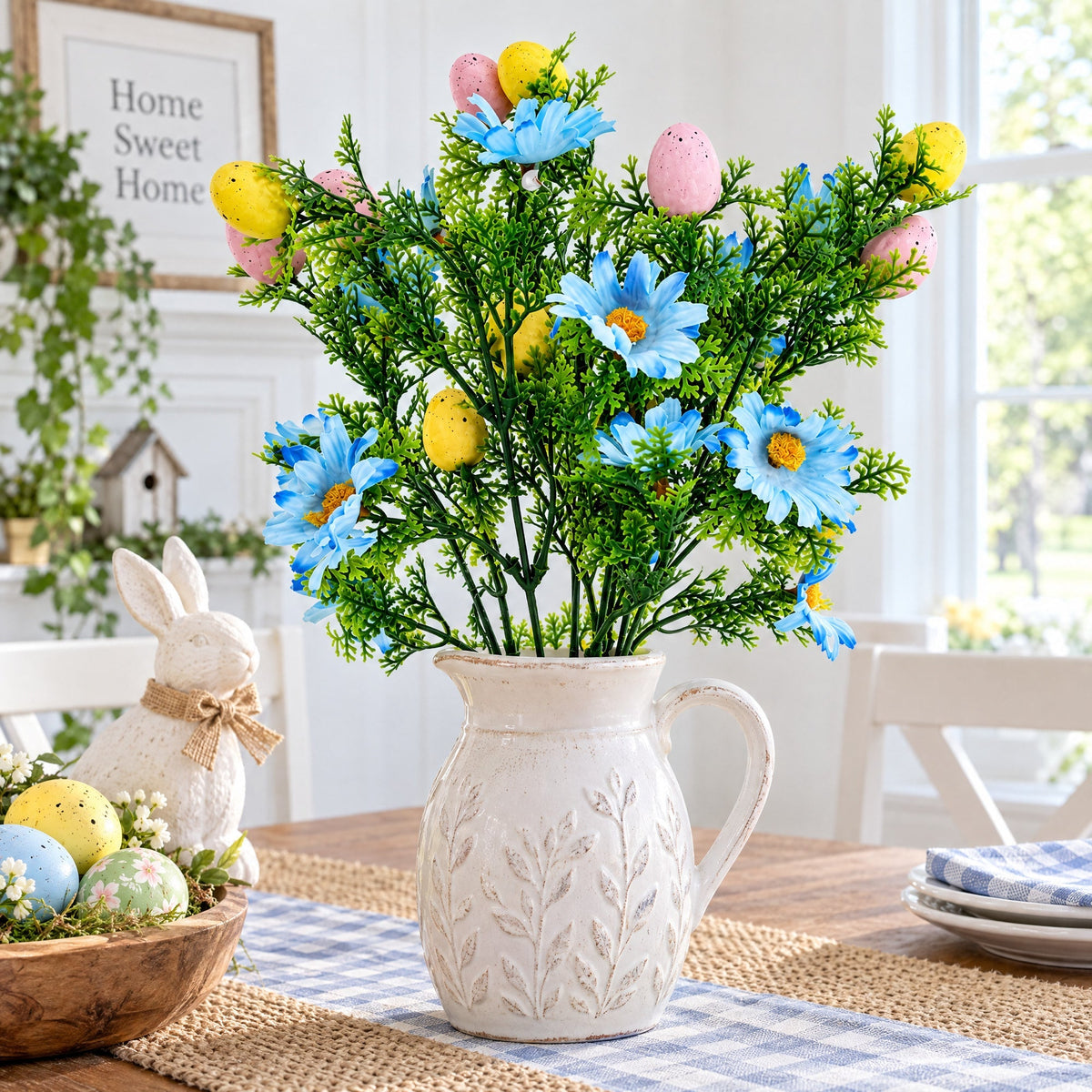 Easter Egg & Floral Bouquet – Artificial Spring Flowers with Decorative Speckled Eggs 13.5 Inches Tall Easter > Figurines La Vie Bien Easter Egg & Floral Bouquet – Artificial Spring Flowers with Decorative Speckled Eggs 13.5 Inches Tall